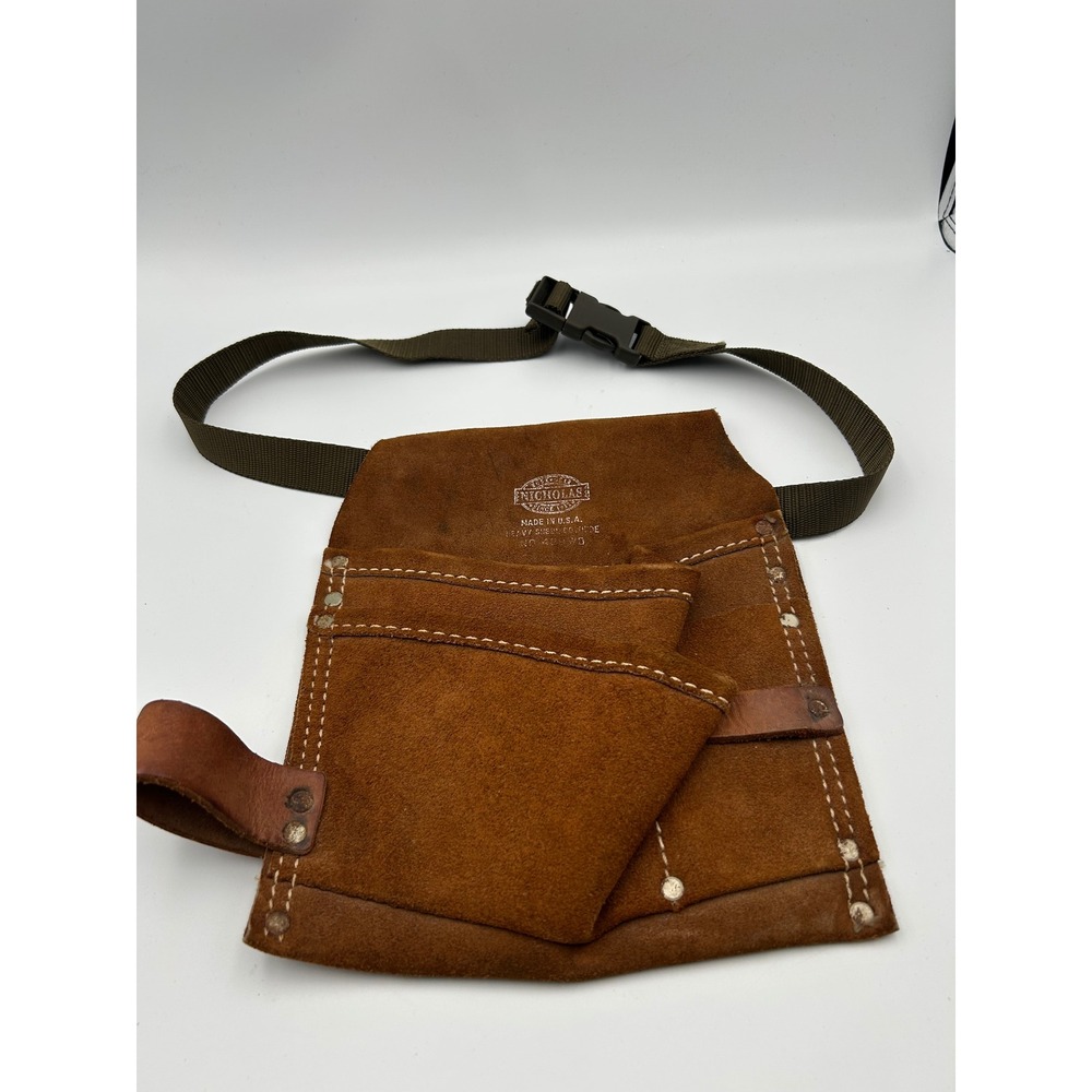 Nicholas Heavy Suede Cowhide Tool Pouch Brown Leather Hammer Loop Belt USA Made